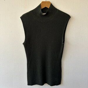 Carlisle Sleeveless Blouse Womens Medium Green Ribbed VTG Wool Blend Old Money